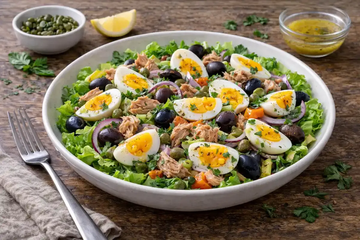 Grčka salata s tunjevinom, jajetom i maslinama recepet